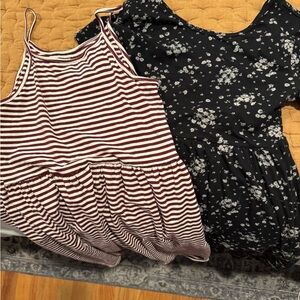 Old Navy Black Floral Dress and H&M tank dress with maroon stripes. Two dresses!